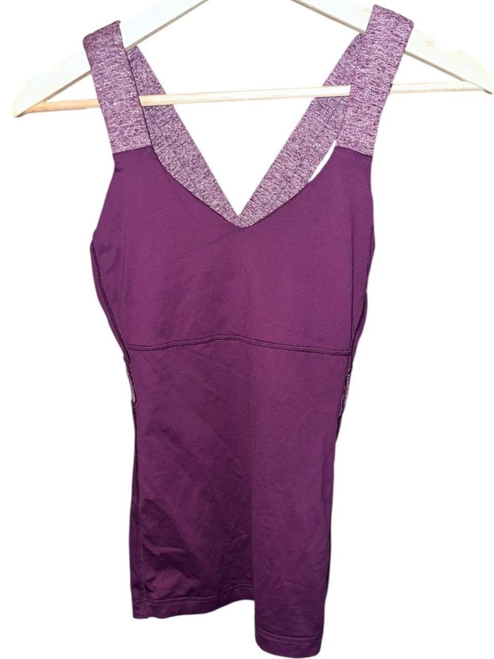 Plum Purple V-Neck Athletic Tank with Heathered Straps